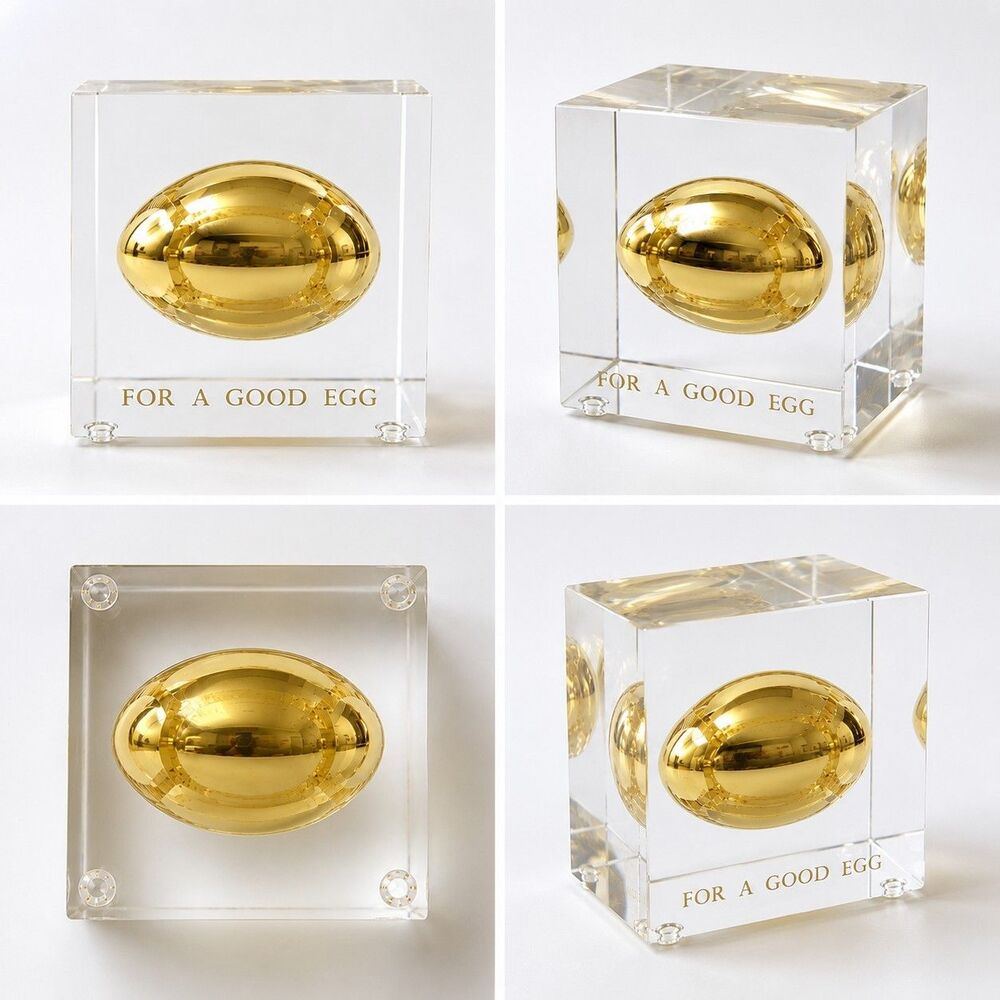 Vintage Lucite Acrylic Paperweight Gold Egg "FOR A GOOD EGG" Desk Decor Gift